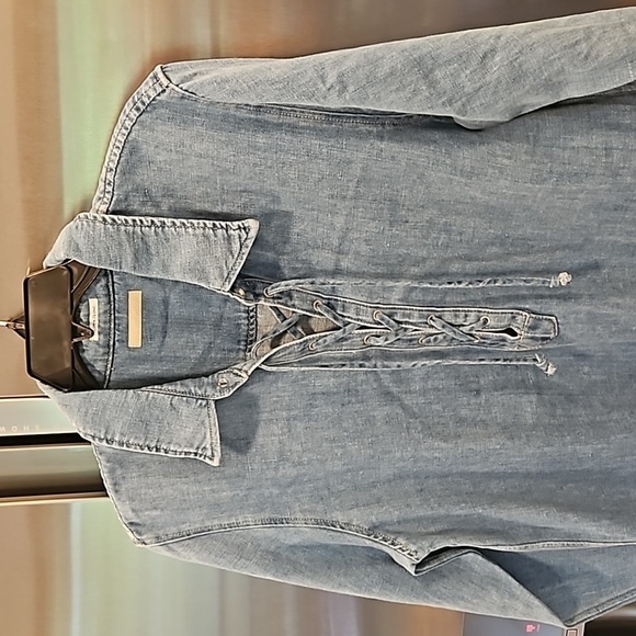 💕MOTHER💕 The Lace Up Shirt Dress ~ Salt And Lime Blue Denim Large L NWOT - Picture 11 of 16